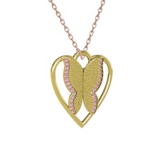 Surya Kelebek Kolye - Pembe kuvars 18 ayar altın kolye (40 cm rose altın rolo zincir) #1m7sv0