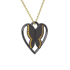 Surya Kelebek Kolye - Sitrin 925 ayar siyah rodyum kaplama gümüş kolye (40 cm altın rolo zincir) #1nj3bwl