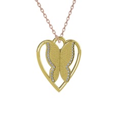 Surya Kelebek Kolye - Beyaz zirkon 18 ayar altın kolye (40 cm rose altın rolo zincir) #1phngyh