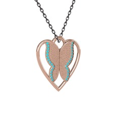 Akuamarin 18 ayar rose altın kolye (40 cm gümüş rolo zincir)