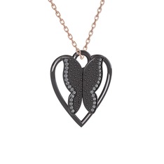 Surya Kelebek Kolye - Pırlanta 925 ayar siyah rodyum kaplama gümüş kolye (0.264 karat, 40 cm rose altın rolo zincir) #1ysyibn