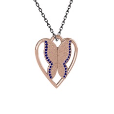 Surya Kelebek Kolye - Lab safir 8 ayar rose altın kolye (40 cm gümüş rolo zincir) #3zabjn