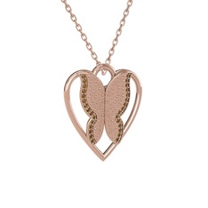 Surya Kelebek Kolye - Dumanlı kuvars 14 ayar rose altın kolye (40 cm rose altın rolo zincir) #6dybt6