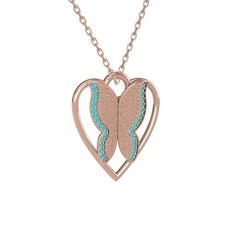 Akuamarin 925 ayar rose altın kaplama gümüş kolye (40 cm rose altın rolo zincir)