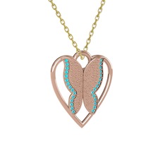 Akuamarin 18 ayar rose altın kolye (40 cm altın rolo zincir)