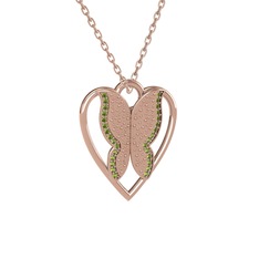 Surya Kelebek Kolye - Peridot 14 ayar rose altın kolye (40 cm gümüş rolo zincir) #6vxk13