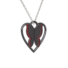 Surya Kelebek Kolye - Garnet 925 ayar siyah rodyum kaplama gümüş kolye (40 cm beyaz altın rolo zincir) #7u7evz