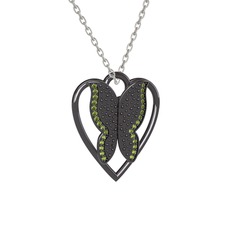 Surya Kelebek Kolye - Peridot 925 ayar siyah rodyum kaplama gümüş kolye (40 cm beyaz altın rolo zincir) #b6jj3l