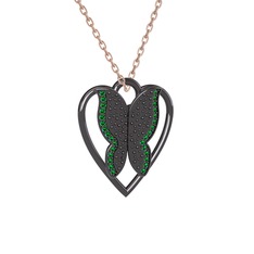 Surya Kelebek Kolye - Yeşil kuvars 925 ayar siyah rodyum kaplama gümüş kolye (40 cm rose altın rolo zincir) #beb4zb