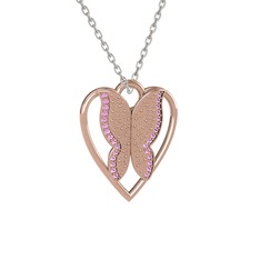 Surya Kelebek Kolye - Pembe kuvars 14 ayar rose altın kolye (40 cm beyaz altın rolo zincir) #csp1nx