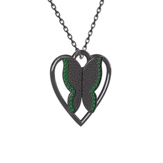Surya Kelebek Kolye - Yeşil kuvars 925 ayar siyah rodyum kaplama gümüş kolye (40 cm gümüş rolo zincir) #cwebxq