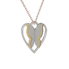 Surya Kelebek Kolye - Sitrin 8 ayar beyaz altın kolye (40 cm gümüş rolo zincir) #g5kv8s