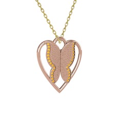 Surya Kelebek Kolye - Sitrin 925 ayar rose altın kaplama gümüş kolye (40 cm altın rolo zincir) #h3inw8
