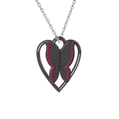 Surya Kelebek Kolye - Rodolit garnet 925 ayar siyah rodyum kaplama gümüş kolye (40 cm beyaz altın rolo zincir) #klbzb5