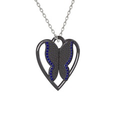 Surya Kelebek Kolye - Lab safir 925 ayar siyah rodyum kaplama gümüş kolye (40 cm beyaz altın rolo zincir) #lbwg6t