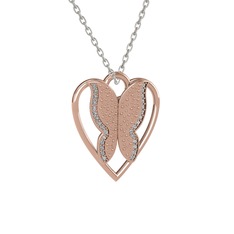 Beyaz zirkon 8 ayar rose altın kolye (40 cm gümüş rolo zincir)