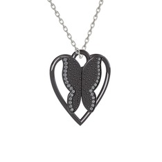 Surya Kelebek Kolye - Pırlanta 925 ayar siyah rodyum kaplama gümüş kolye (0.264 karat, 40 cm beyaz altın rolo zincir) #qcfff8