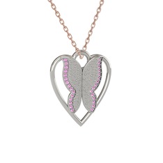 Pembe kuvars 18 ayar beyaz altın kolye (40 cm rose altın rolo zincir)