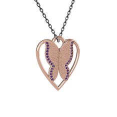 Ametist 18 ayar rose altın kolye (40 cm gümüş rolo zincir)