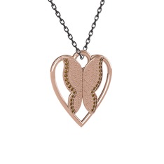 Dumanlı kuvars 18 ayar rose altın kolye (40 cm gümüş rolo zincir)