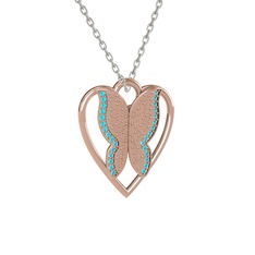 Surya Kelebek Kolye - Akuamarin 925 ayar rose altın kaplama gümüş kolye (40 cm beyaz altın rolo zincir) #ta3vcv