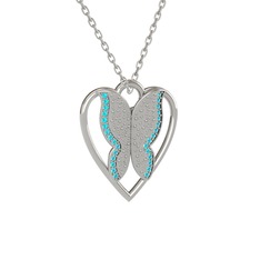 Surya Kelebek Kolye - Akuamarin 18 ayar beyaz altın kolye (40 cm gümüş rolo zincir) #wi99p2