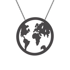 Galileo Dünya Haritası Kolye - 925 ayar siyah rodyum kaplama gümüş kolye (40 cm gümüş rolo zincir) #141b6y2