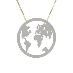 Galileo Dünya Haritası Kolye - 14 ayar beyaz altın kolye (40 cm gümüş rolo zincir) #1ef6jkq