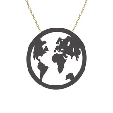 Galileo Dünya Haritası Kolye - 925 ayar siyah rodyum kaplama gümüş kolye (40 cm altın rolo zincir) #1q249ae