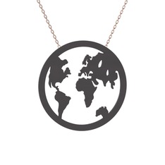 Galileo Dünya Haritası Kolye - 925 ayar siyah rodyum kaplama gümüş kolye (40 cm gümüş rolo zincir) #1s6d08s