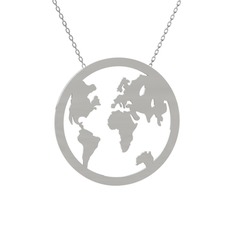 Galileo Dünya Haritası Kolye - 925 ayar gümüş kolye (40 cm gümüş rolo zincir) #1vg0lcm