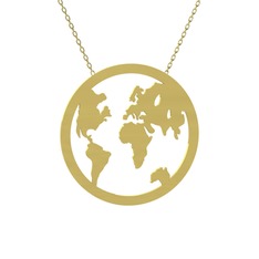 Galileo Dünya Haritası Kolye - 8 ayar altın kolye (40 cm altın rolo zincir) #2qgqba