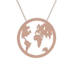 Galileo Dünya Haritası Kolye - 18 ayar rose altın kolye (40 cm rose altın rolo zincir) #5278od