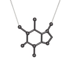 Kafein Kolye - 925 ayar siyah rodyum kaplama gümüş kolye (40 cm beyaz altın rolo zincir) #6dsond