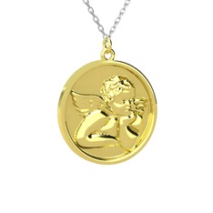 Anj Melek Kolye - 14 ayar altın kolye (40 cm beyaz altın rolo zincir) #10459nw