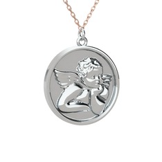 Anj Melek Kolye - 8 ayar beyaz altın kolye (40 cm rose altın rolo zincir) #62ux39