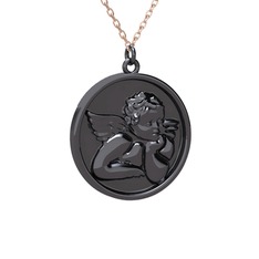 Anj Melek Kolye - 925 ayar siyah rodyum kaplama gümüş kolye (40 cm rose altın rolo zincir) #8om50w