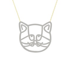 Gadu Kedi Kolye - 18 ayar beyaz altın kolye (40 cm altın rolo zincir) #12umrio