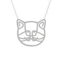 Gadu Kedi Kolye - 14 ayar beyaz altın kolye (40 cm rose altın rolo zincir) #12w6g15