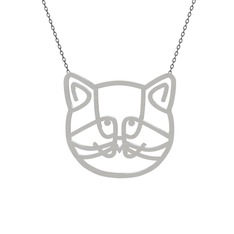 Gadu Kedi Kolye - 14 ayar beyaz altın kolye (40 cm gümüş rolo zincir) #qxf537
