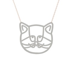 Gadu Kedi Kolye - 8 ayar beyaz altın kolye (40 cm gümüş rolo zincir) #r2pntx