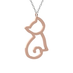 Boncuk Kedi Kolye - 8 ayar rose altın kolye (40 cm beyaz altın rolo zincir) #1bc3kqd