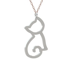 Boncuk Kedi Kolye - 18 ayar beyaz altın kolye (40 cm rose altın rolo zincir) #1izk6z7