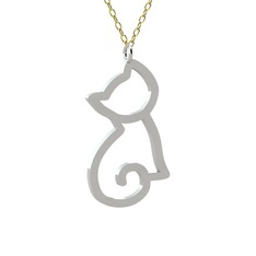 Boncuk Kedi Kolye - 8 ayar beyaz altın kolye (40 cm gümüş rolo zincir) #62uoao