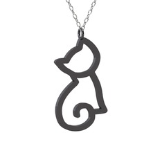 Boncuk Kedi Kolye - 925 ayar siyah rodyum kaplama gümüş kolye (40 cm beyaz altın rolo zincir) #85fg1a