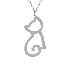 Boncuk Kedi Kolye - 925 ayar gümüş kolye (40 cm beyaz altın rolo zincir) #xhfk8e