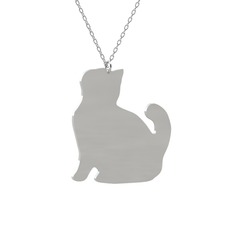 Köpük Kedi Kolye - 925 ayar gümüş kolye (40 cm beyaz altın rolo zincir) #11haxmz
