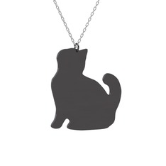 Köpük Kedi Kolye - 925 ayar siyah rodyum kaplama gümüş kolye (40 cm beyaz altın rolo zincir) #aodg3