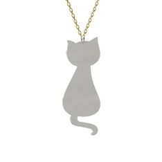 Tarçın Kedi Kolye - 14 ayar beyaz altın kolye (40 cm altın rolo zincir) #10jeknb