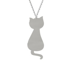 Tarçın Kedi Kolye - 925 ayar gümüş kolye (40 cm beyaz altın rolo zincir) #1r0kawy